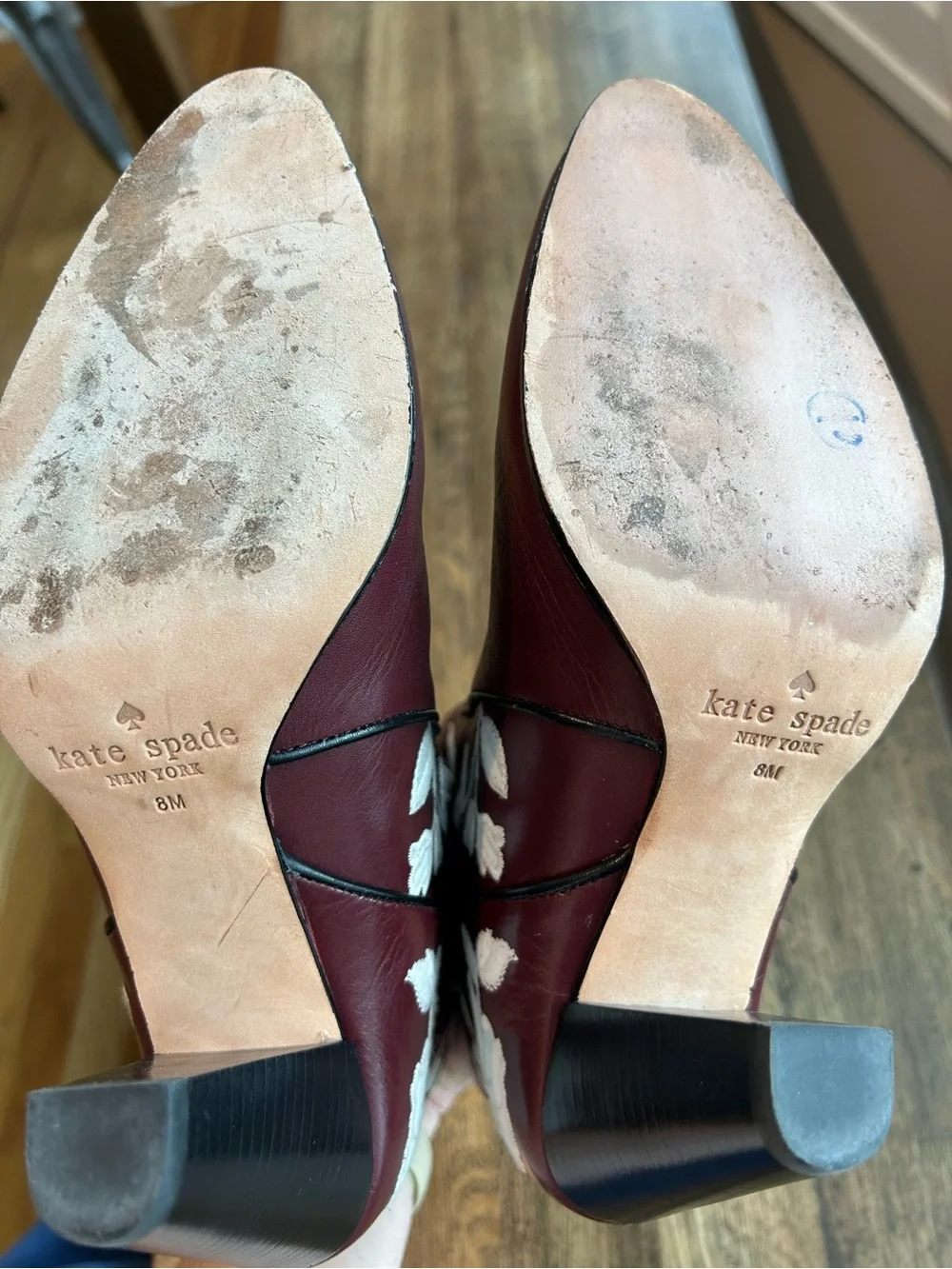 Kate Spade New York Dalton Booties Western Burgundy Leather White Flowers - 8M